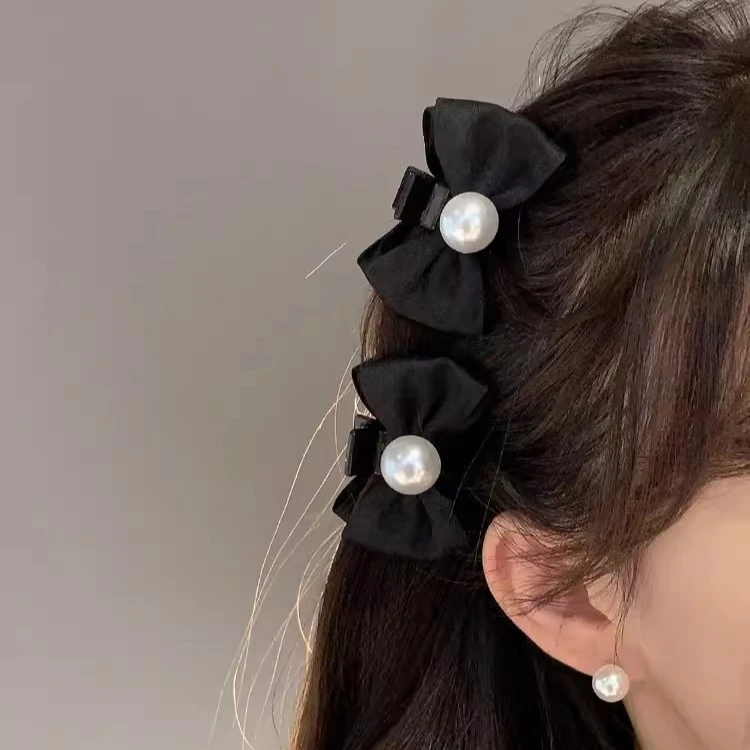 网红珍珠蝴蝶结手工发夹刘海夹头饰公主头可爱抓夹气质皮筋发卡