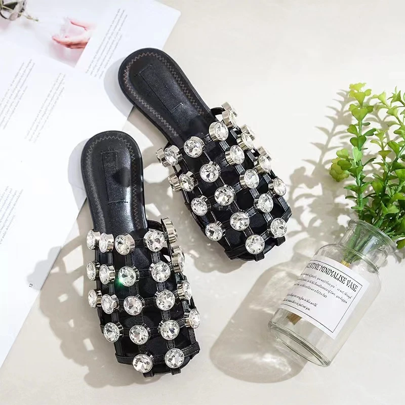 溯源好物西双版纳拖鞋外穿鞋外穿高级感带钻胖脚平底包头半拖鞋女