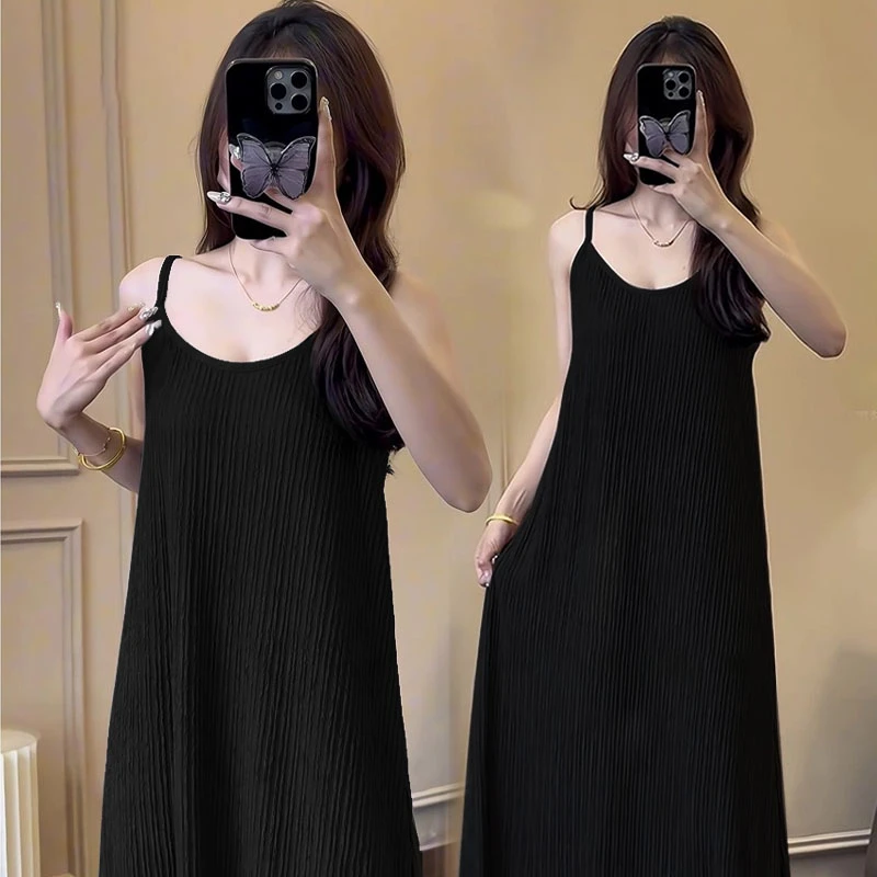 内搭背心裙夏季连衣裙女新款无袖大码加大打底外穿宽松小黑裙