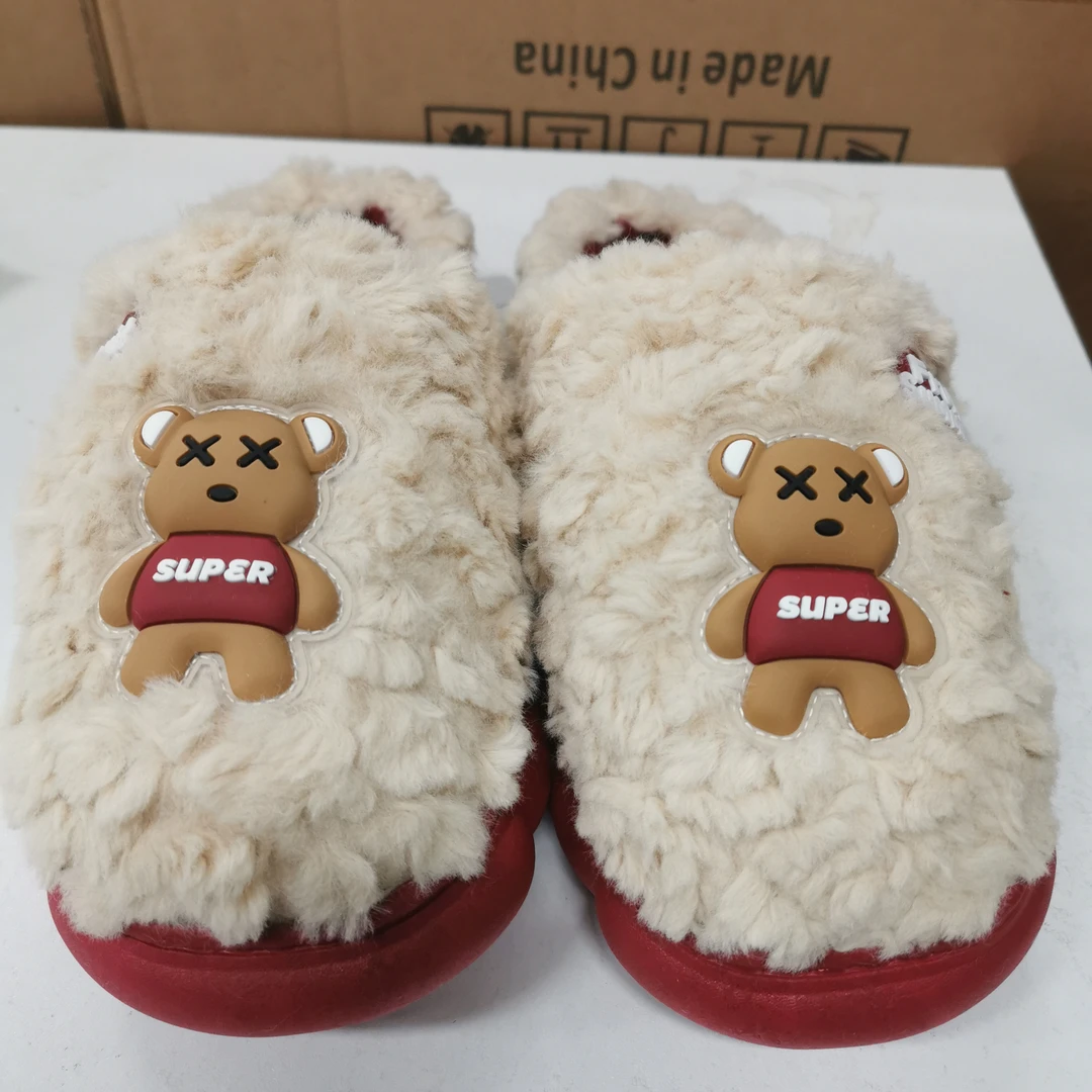 恩熙家精选红色熊棉拖鞋