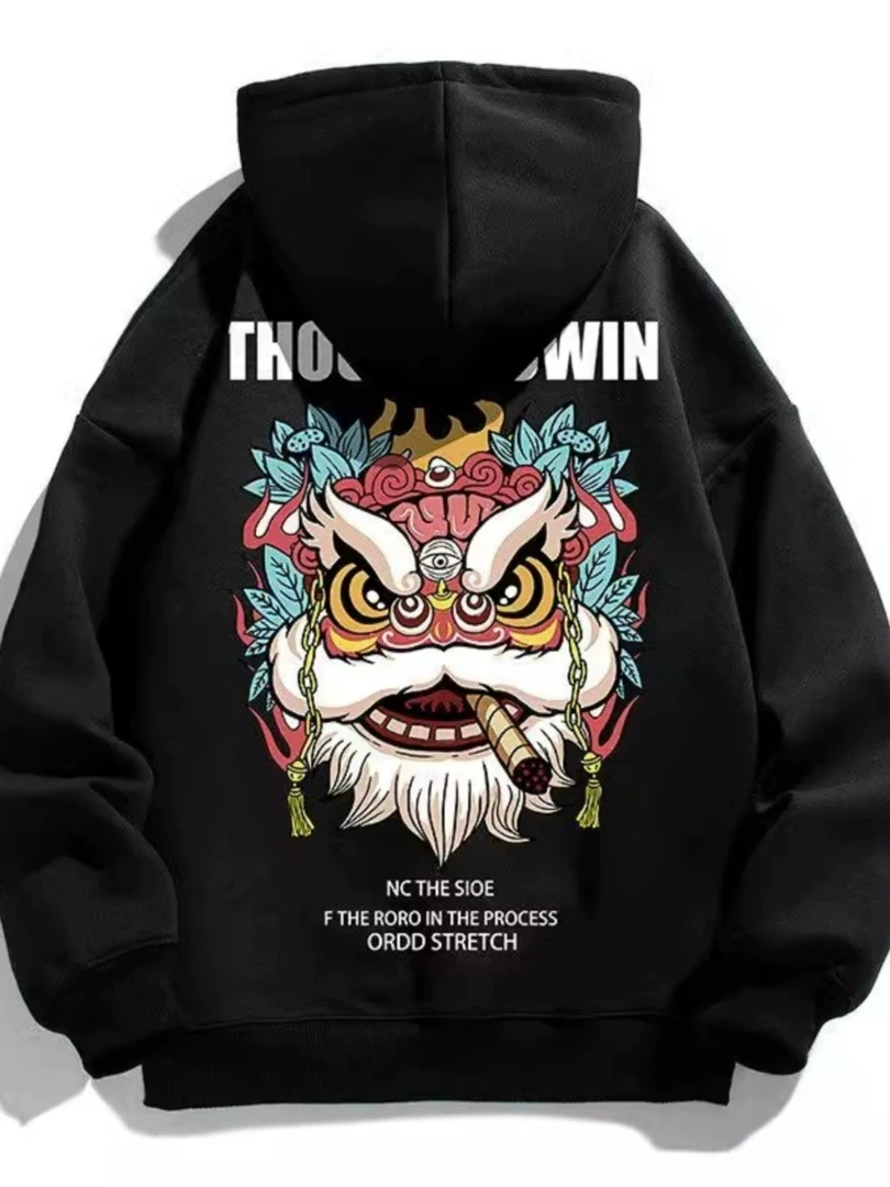 大码300斤国潮卫衣男女春秋季宽松长袖上衣新款潮牌醒狮连帽外套2