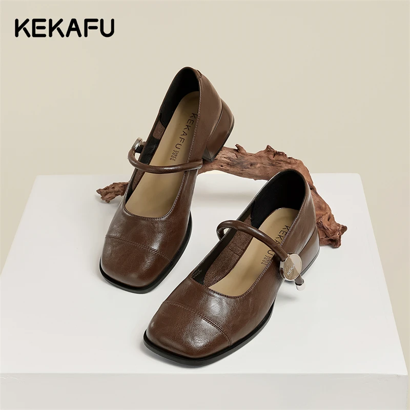 珂卡芙法式浅口玛丽珍单鞋女2025夏季新款一字带扣小皮鞋乐福鞋女