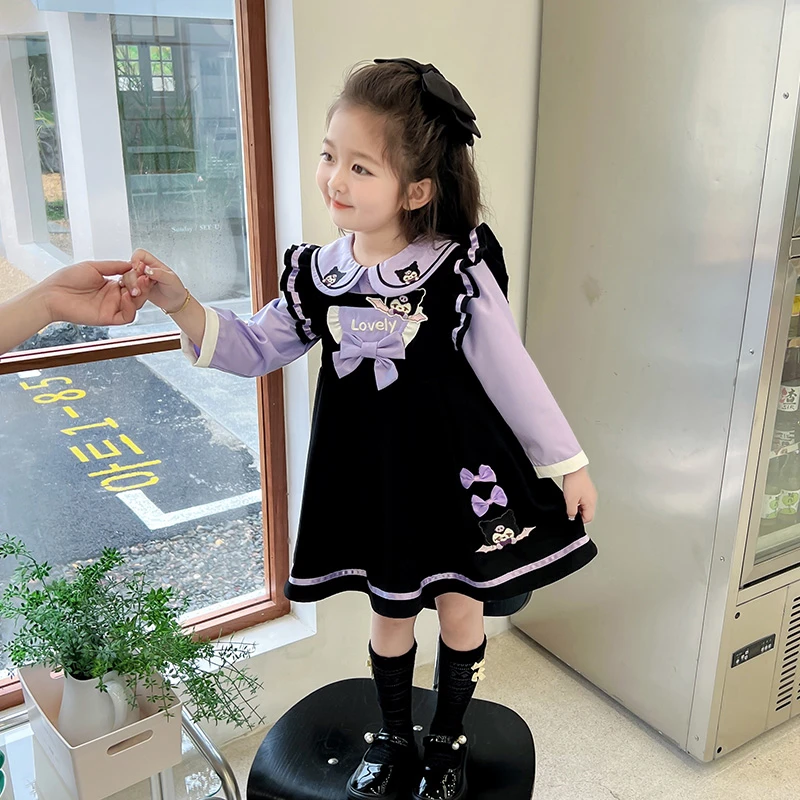 女宝宝可爱库洛米背带裙套装2024秋季新款女孩韩版时尚卡通连衣裙