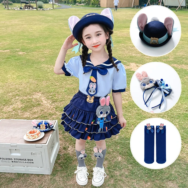 女童在逃公主套装夏季2025新款朱迪cos衣服兔子警官儿童jk两件套