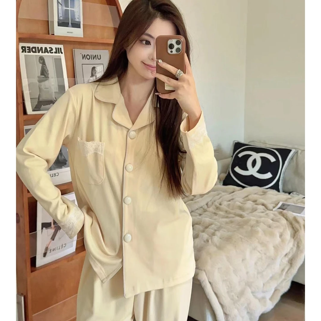 【倾慕】秋冬新款倾慕德绒保暖睡衣女长袖蕾丝家居服套装567