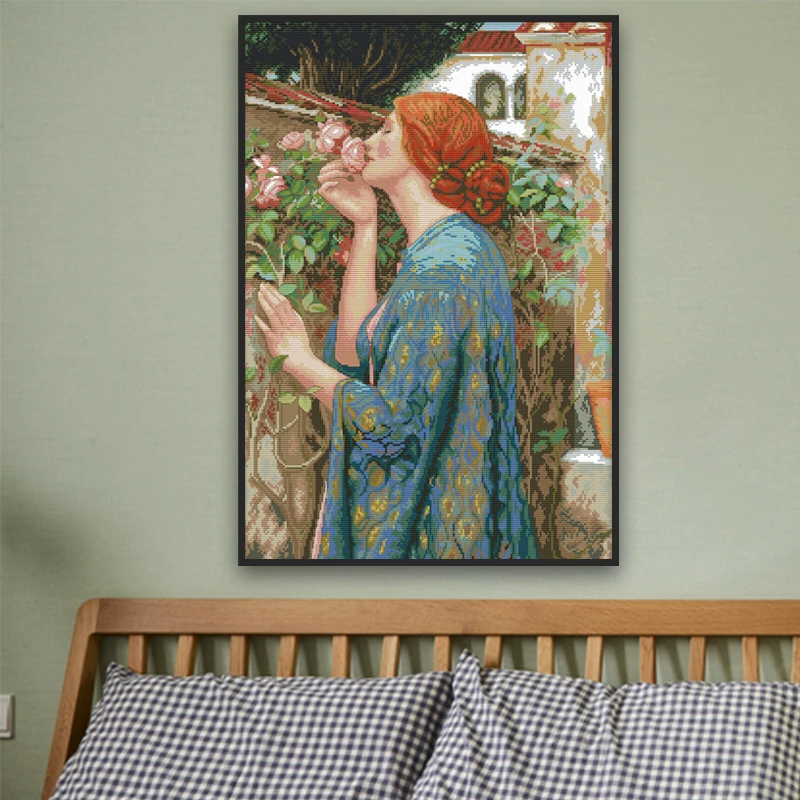 NKF十字绣2022年新款闻香印花线绣客厅卧室装饰挂画白色简约棉线