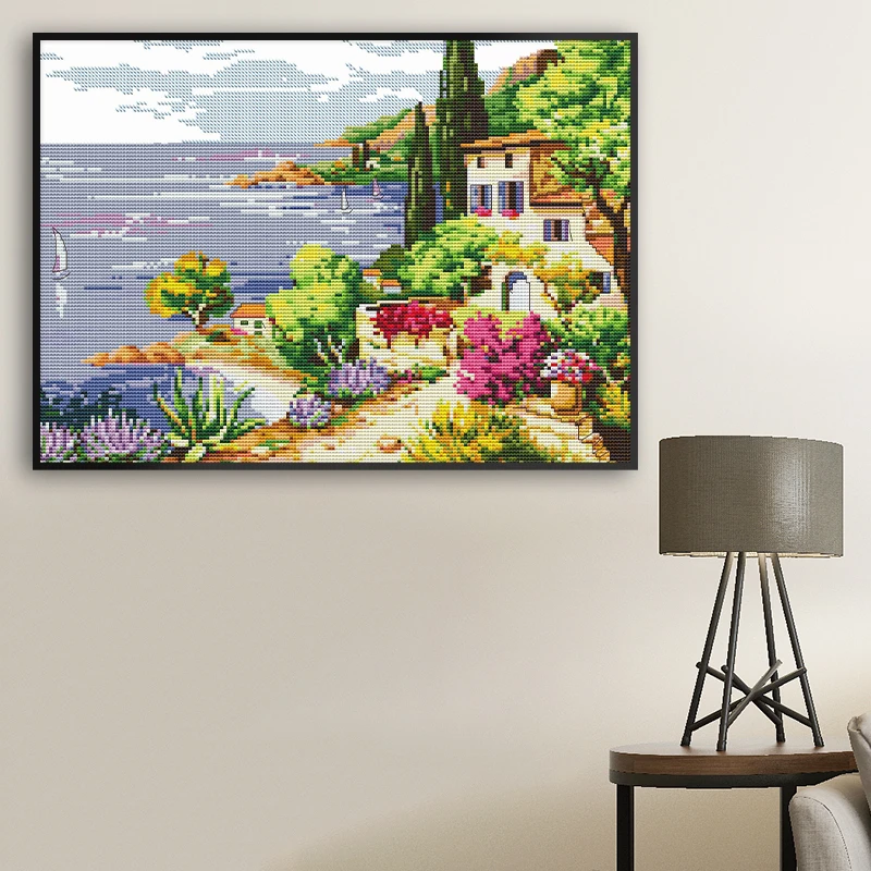 NKF十字绣线绣海滨风光海岸图卧室装饰挂画套件手工礼物自绣潮品