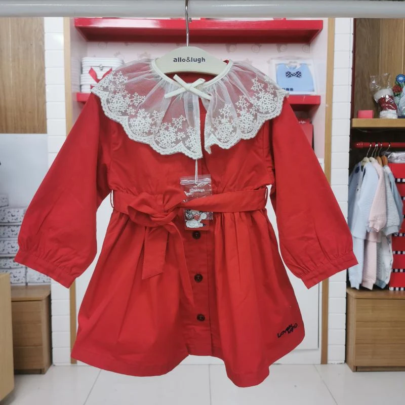 特价阿路童秋儿童红色蕾丝领外套休闲风衣ABAF1TC601