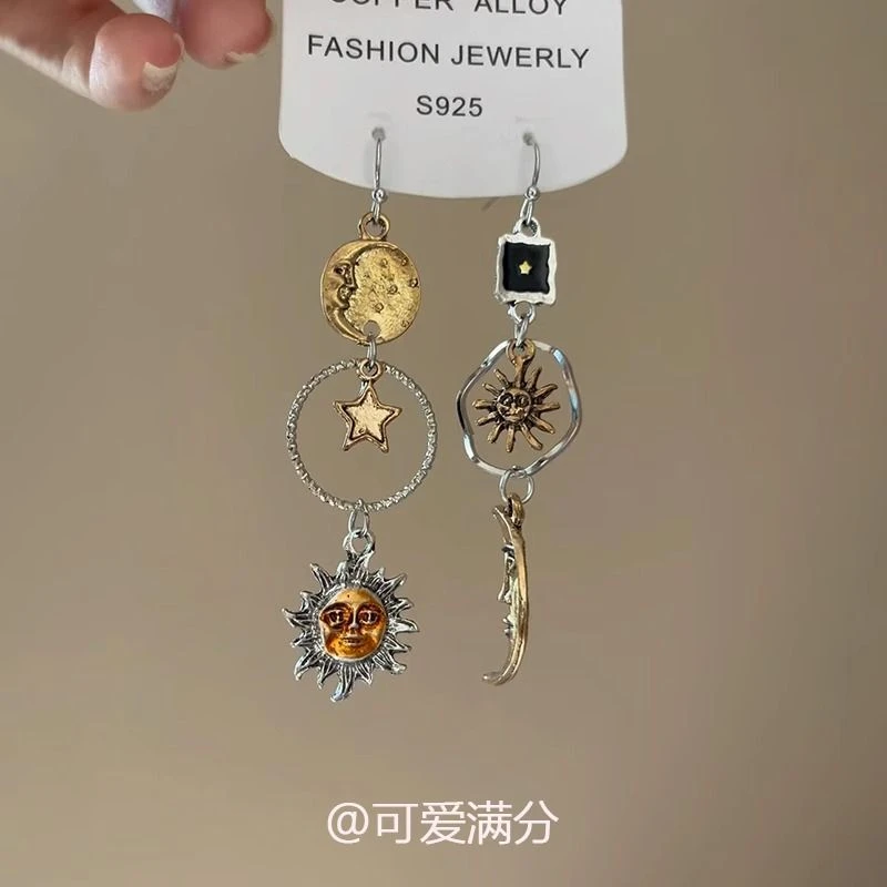 古着复古不对称设计月亮耳环新款高级感时尚爆款耳饰