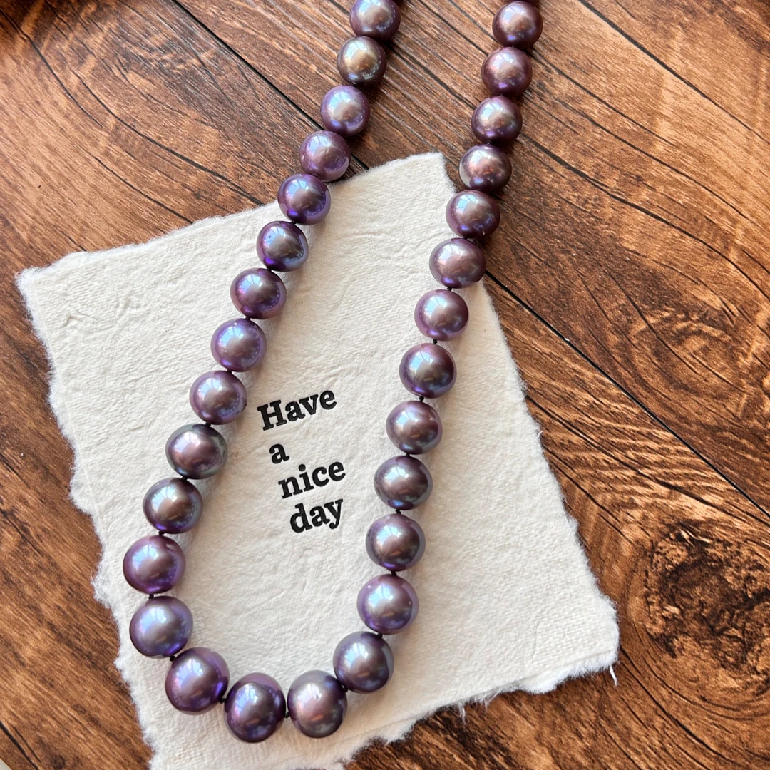 天然爱迪生珍珠项链妖紫色蓝莓紫12-14mm近正圆极光礼物高级气质