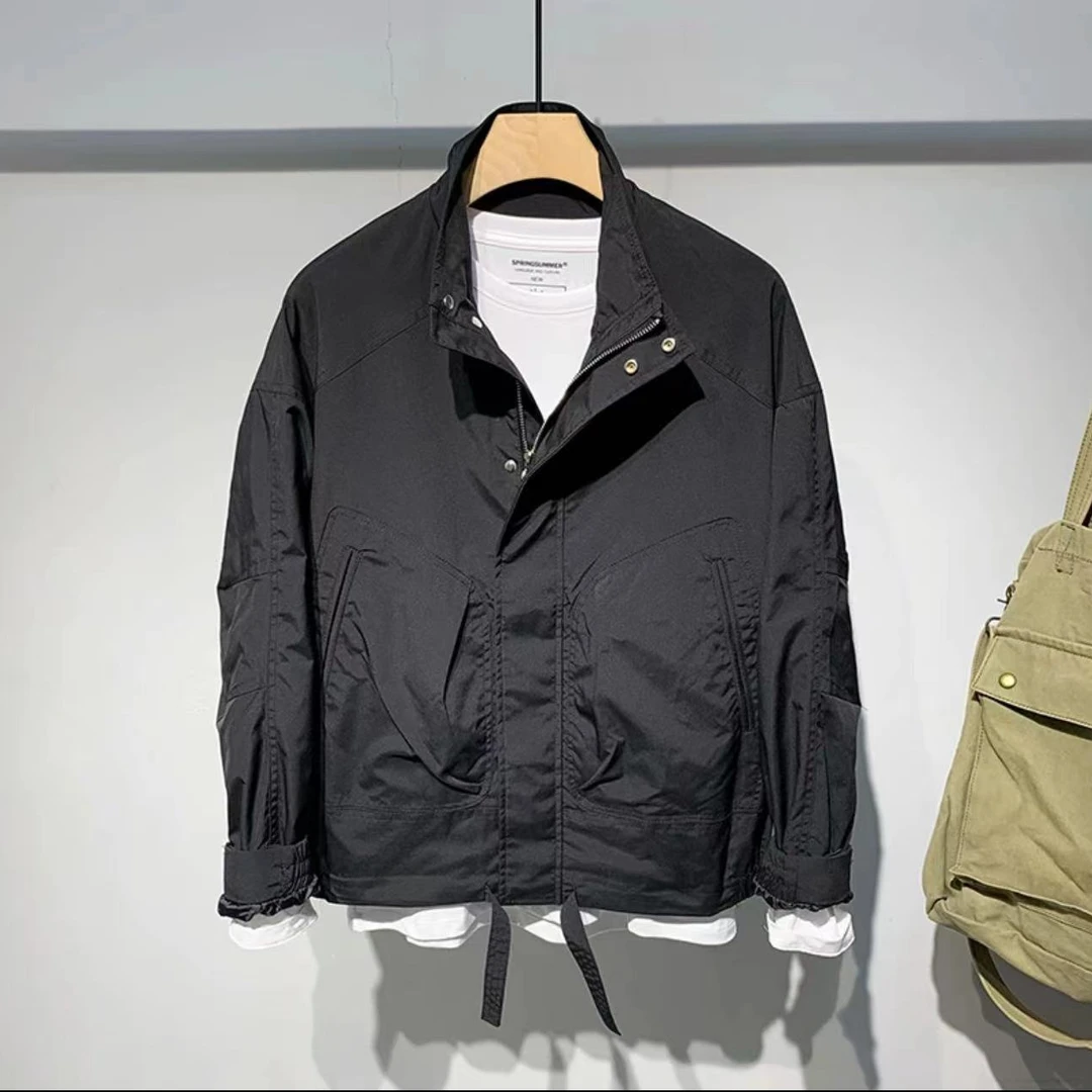 秋季男士新款拼接百搭轻奢潮流工装休闲立领夹克外套-8877