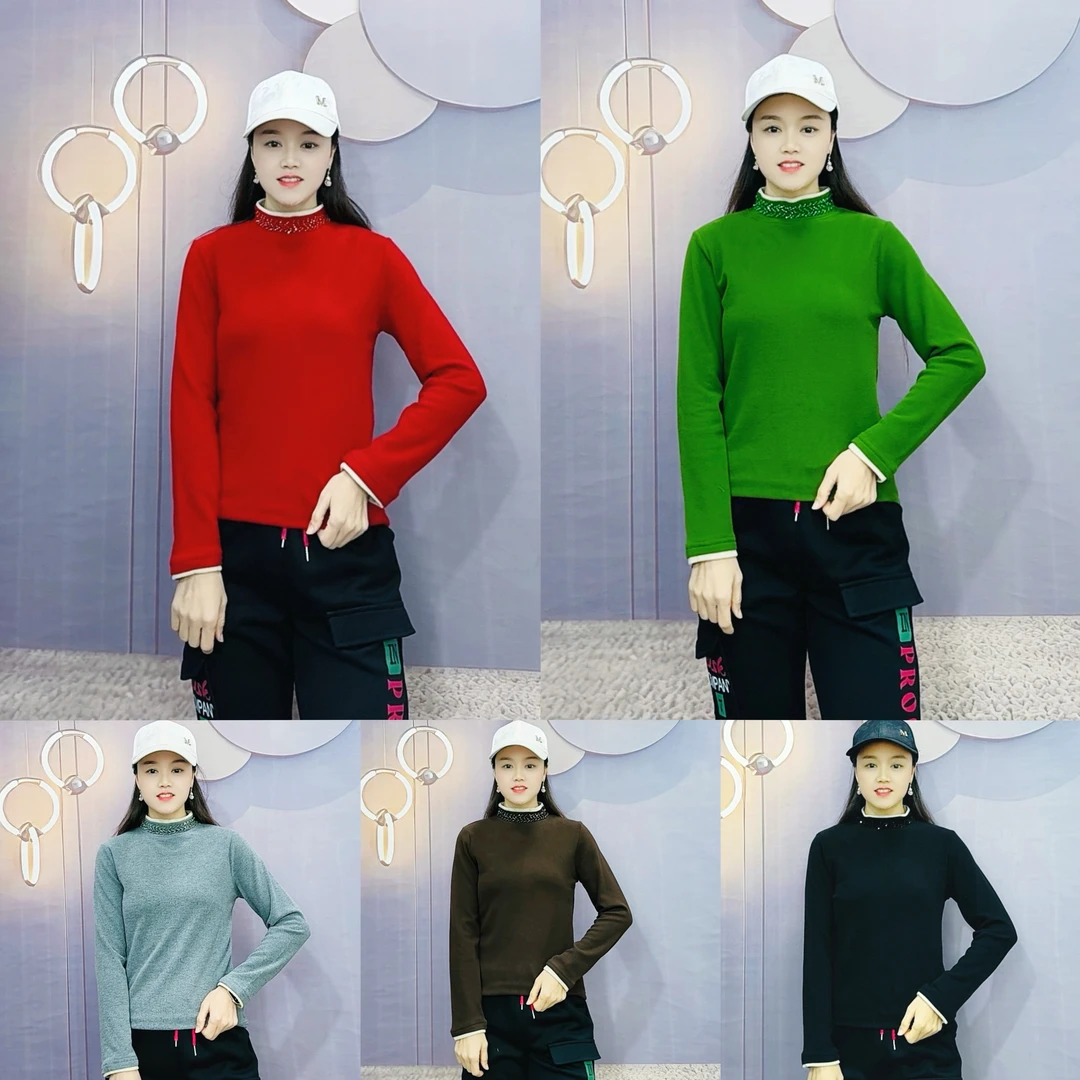 新款双面澳绒重工钉珠长袖TH.587修身保暖百搭显瘦秋冬半高领打底