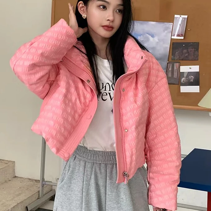 冬日开场白·辣妹高腰字母提花鹅绒外套