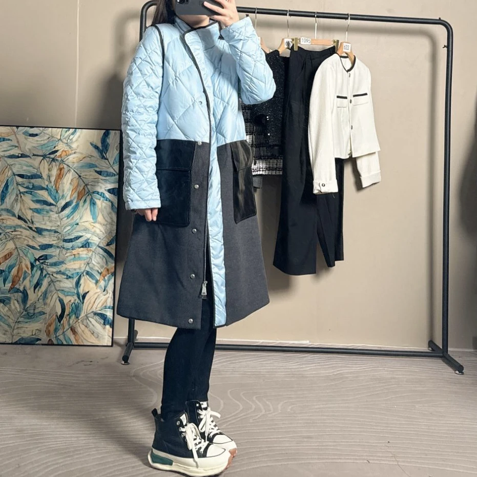 【恩佳专享】撞色拼接中长款羽绒服7005-HF