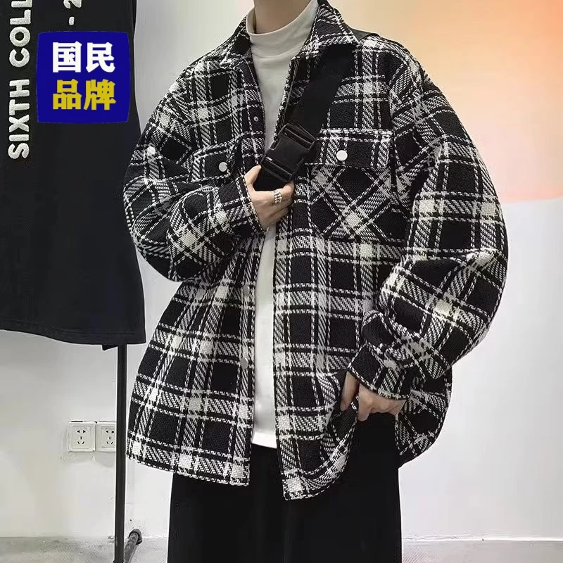 日系格子外套衬衫男春秋季百搭长袖潮牌休闲夹克2023秋冬款新衬衣