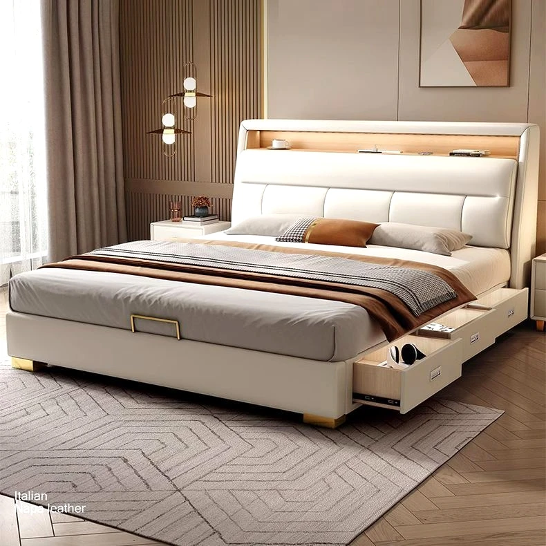 真皮床床主卧大床x2高档床轻奢高端大气床主卧室婚床储物床