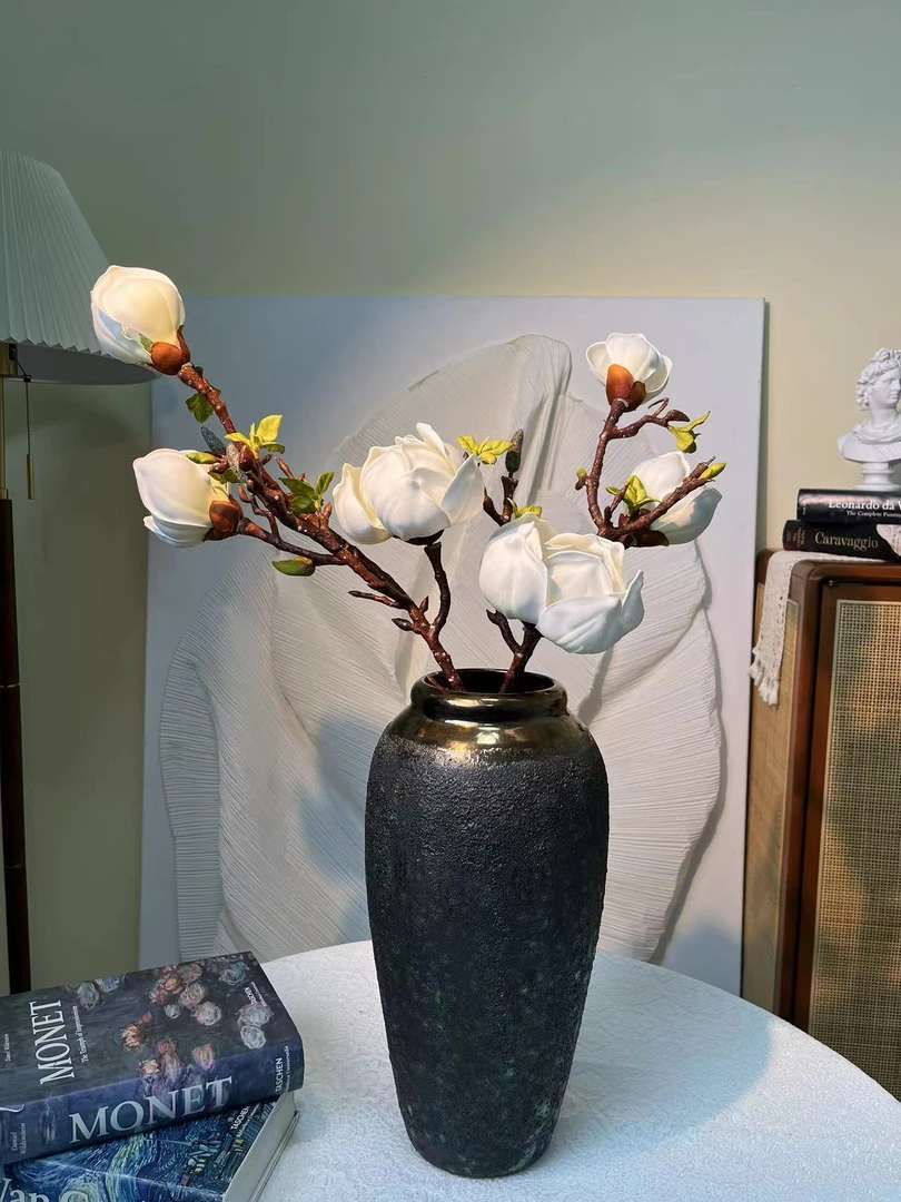 三头玉兰花仿真花轻奢高端摆件客厅餐桌花摆花假花白玉兰插花摆设