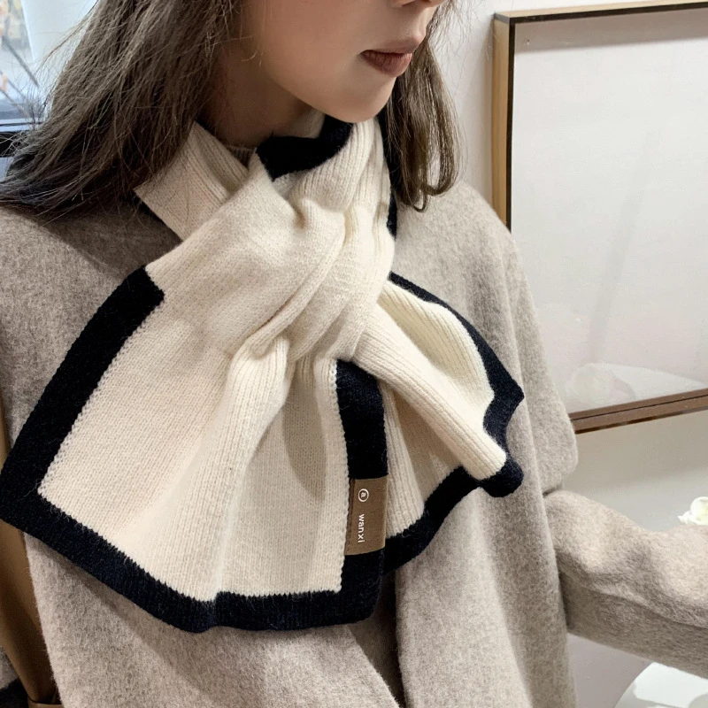 小围巾短款秋冬季韩版百搭针织懒人交叉护颈纯色加厚保暖围脖护颈
