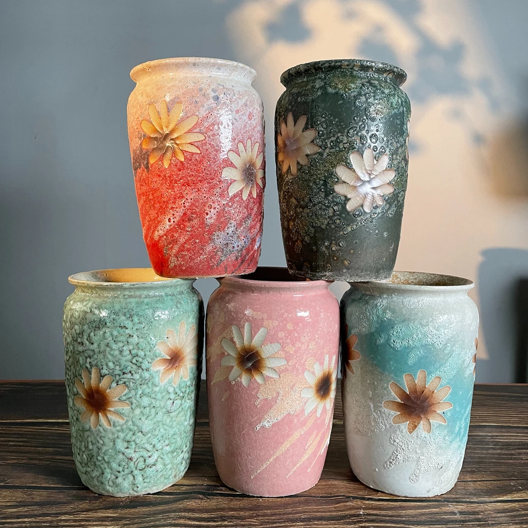 灿烂好景景德镇陶瓷多肉花盆雕刻精控直筒花盆烧制透气手工摆件