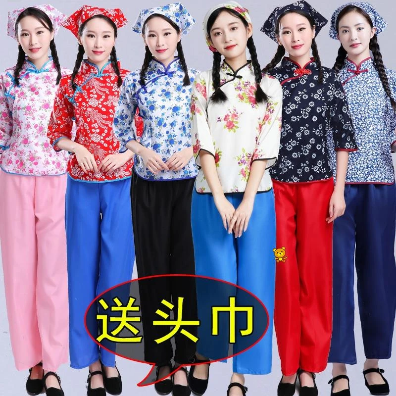 东北花衣服女碎花村姑套装田园广场舞二人转演出服男女反串搞笑