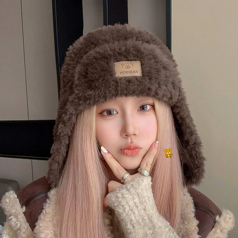 冬天毛绒绒帽子女款2023新款保暖护耳帽毛茸茸雷锋帽可爱冬季防风