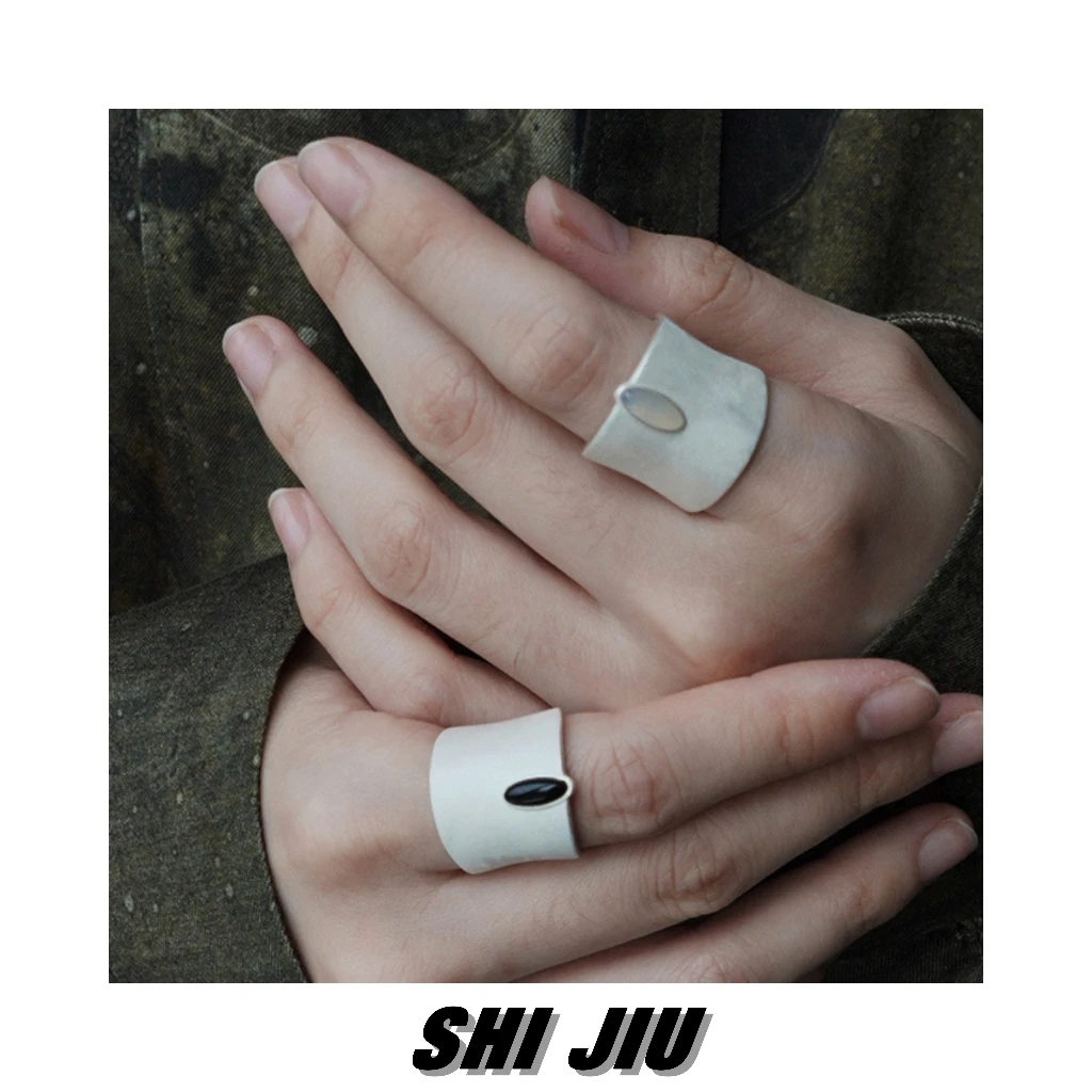 925银戒指 纯银裂缝宽戒指小众设计感手工磨砂肌理感戒指