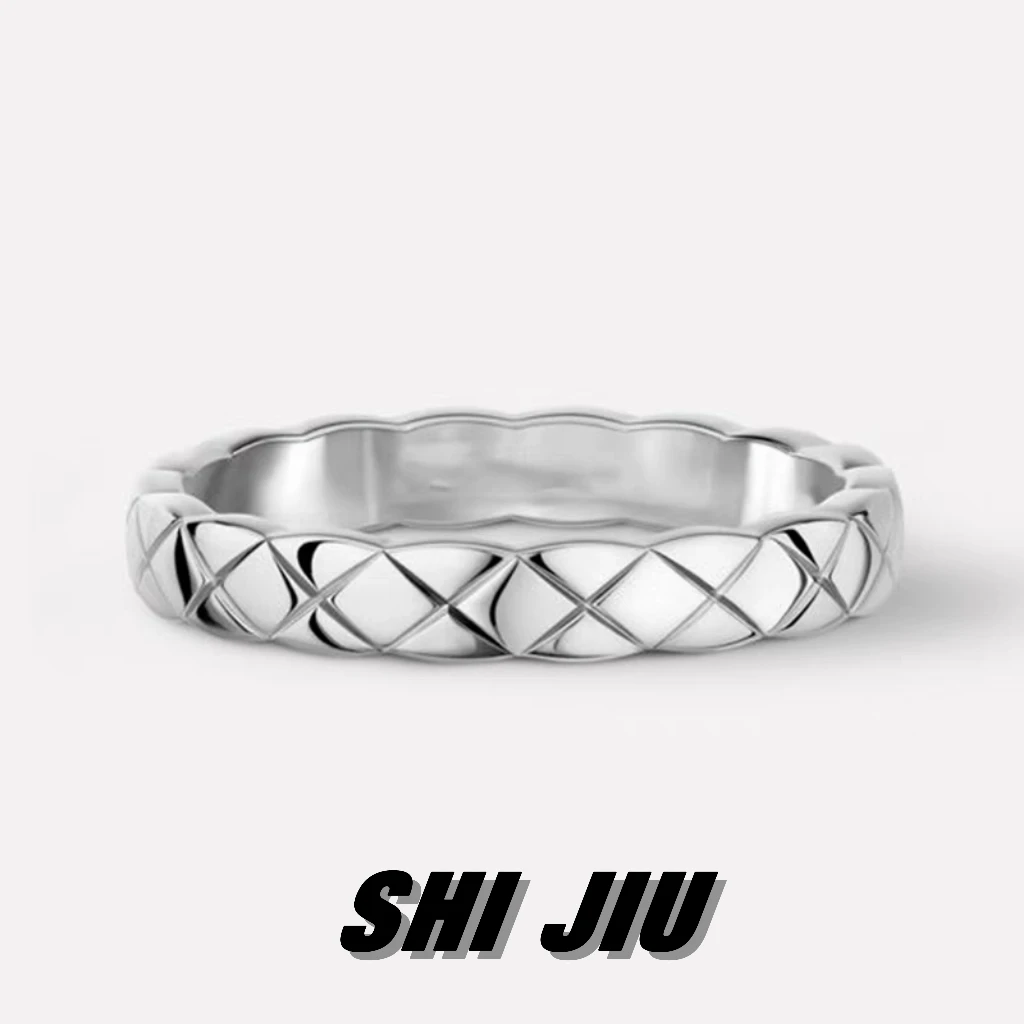 925银戒指 纯银极简风菱格纹戒指