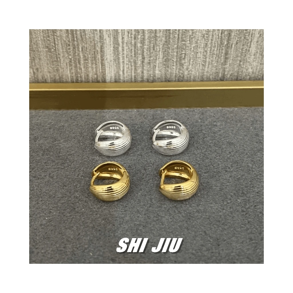 925银耳饰 小众法式简约百搭款耳环设计感气质双面佩戴小耳圈