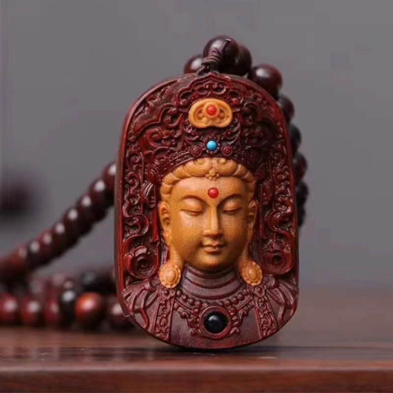 小叶紫檀度母观音菩萨牌挂件吊坠项链木雕佛牌挂坠牌子毛衣链送礼