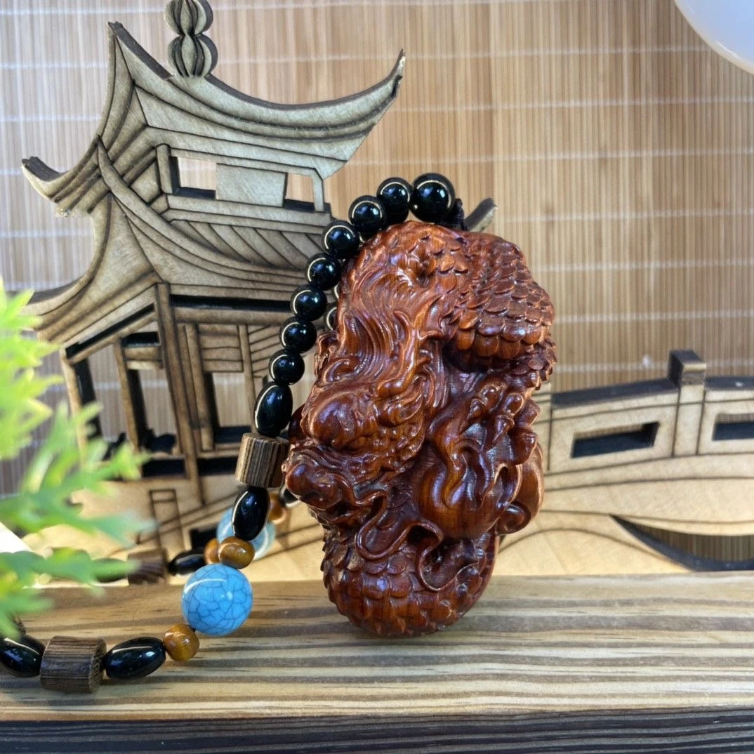 黄花梨实木雕刻车挂件生肖神龙文玩手把件盘玩吊坠随身工艺送礼品