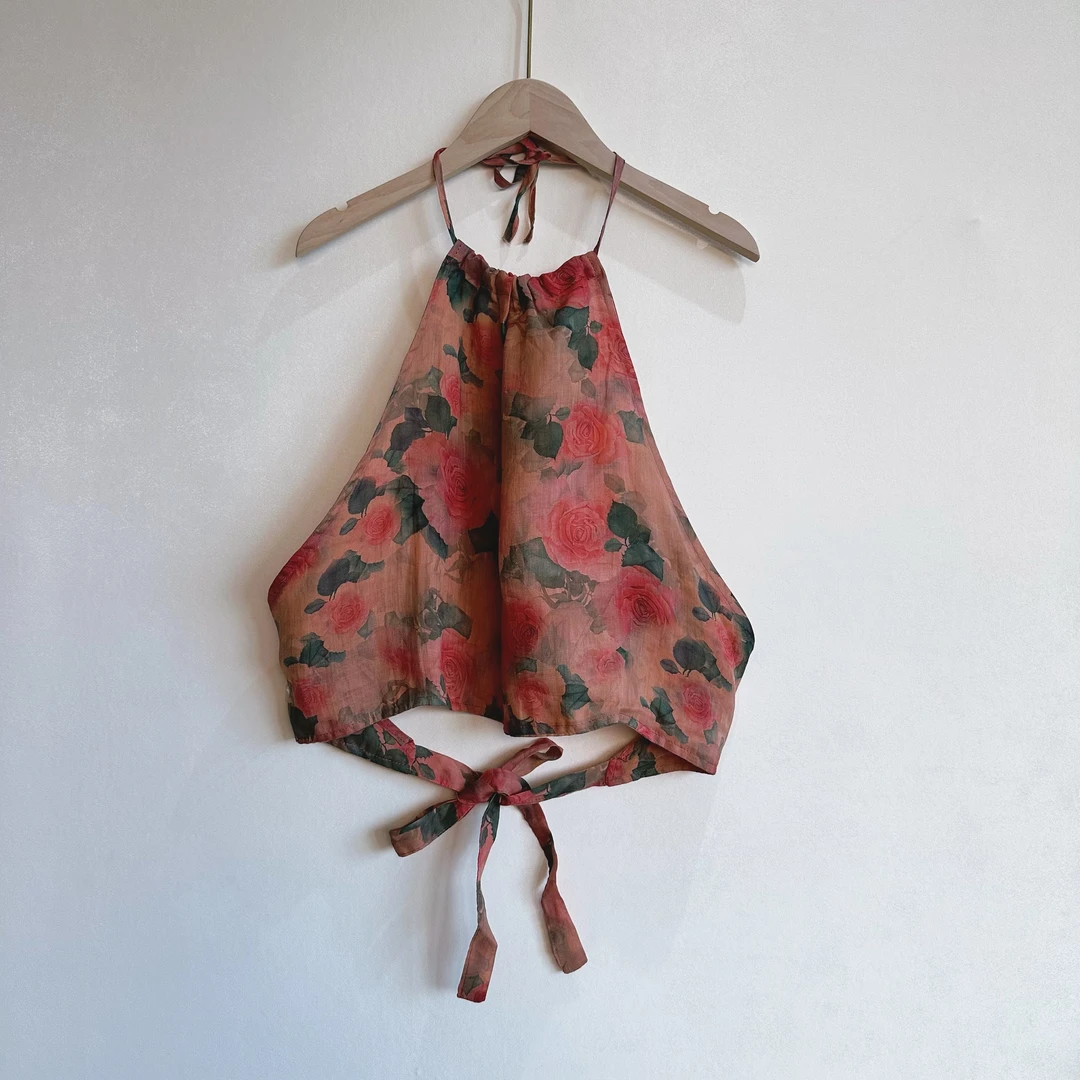 【繁花】夏季新款复古小众新中式苎麻印花吊带