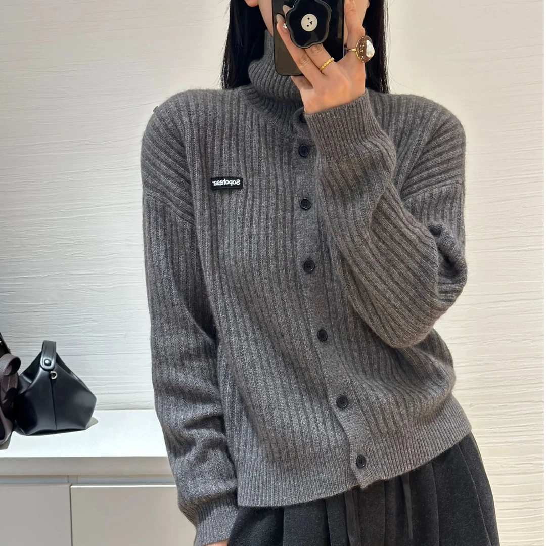 COCON-全羊毛【休闲日记】韩系羊毛衫女秋冬高领简约开衫百搭毛衣