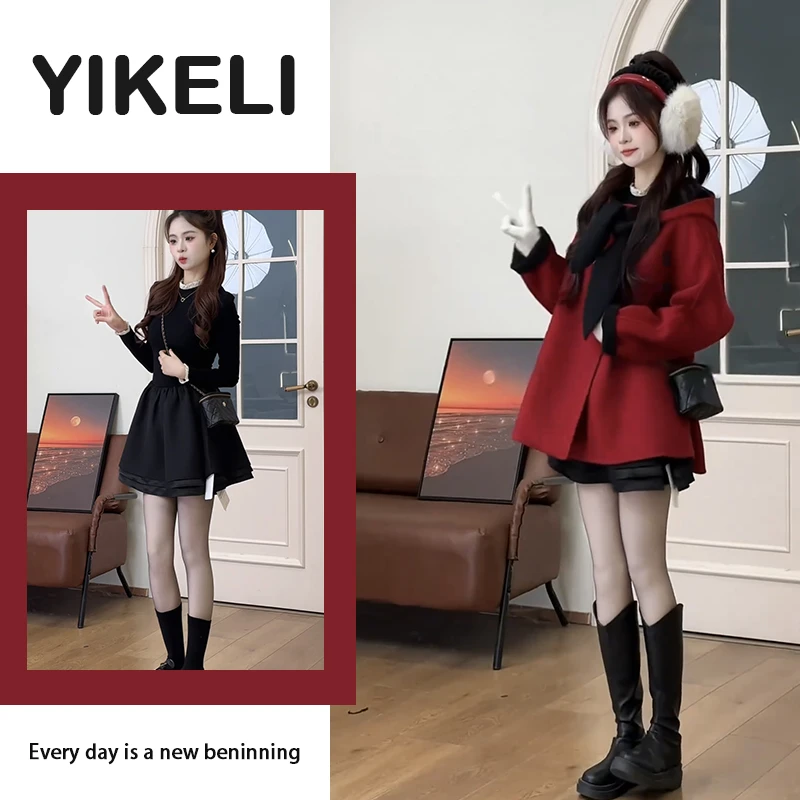 冬季时尚一整套女装2025新款韩版宽松连帽外套百搭连衣裙两件套潮