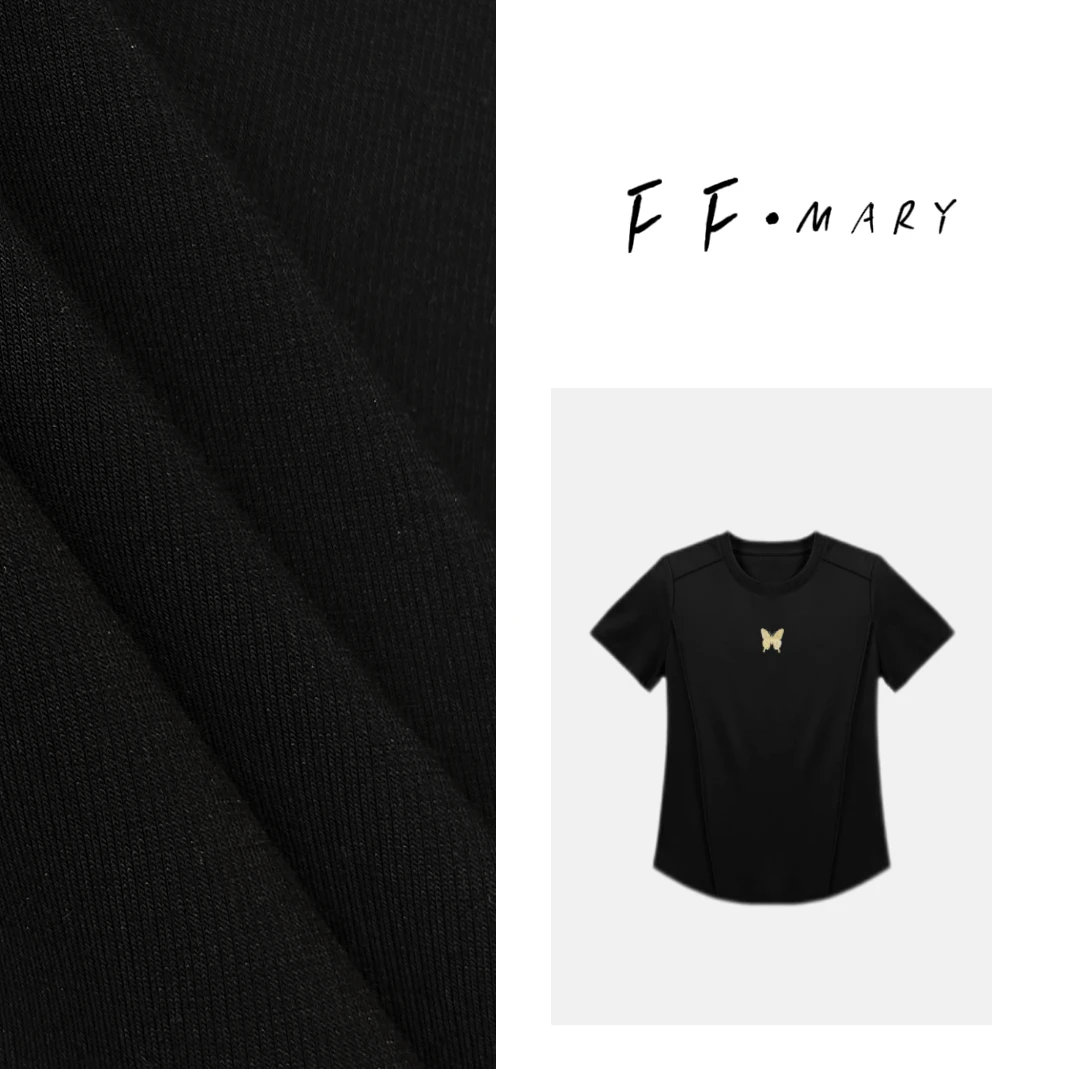 【菲菲专属】2025年夏季新款高端洋气百搭显瘦减龄蝴蝶圆领短袖