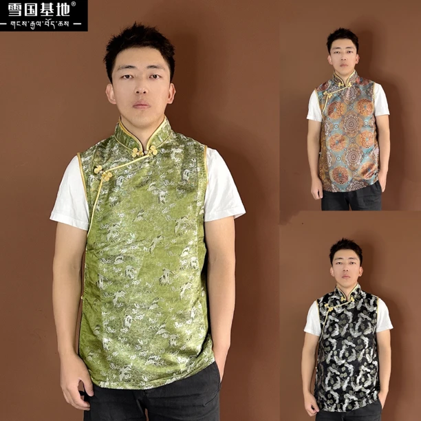 男织锦包边西藏藏族服装藏袍民族风藏式马甲外搭马夹上衣外穿坎肩