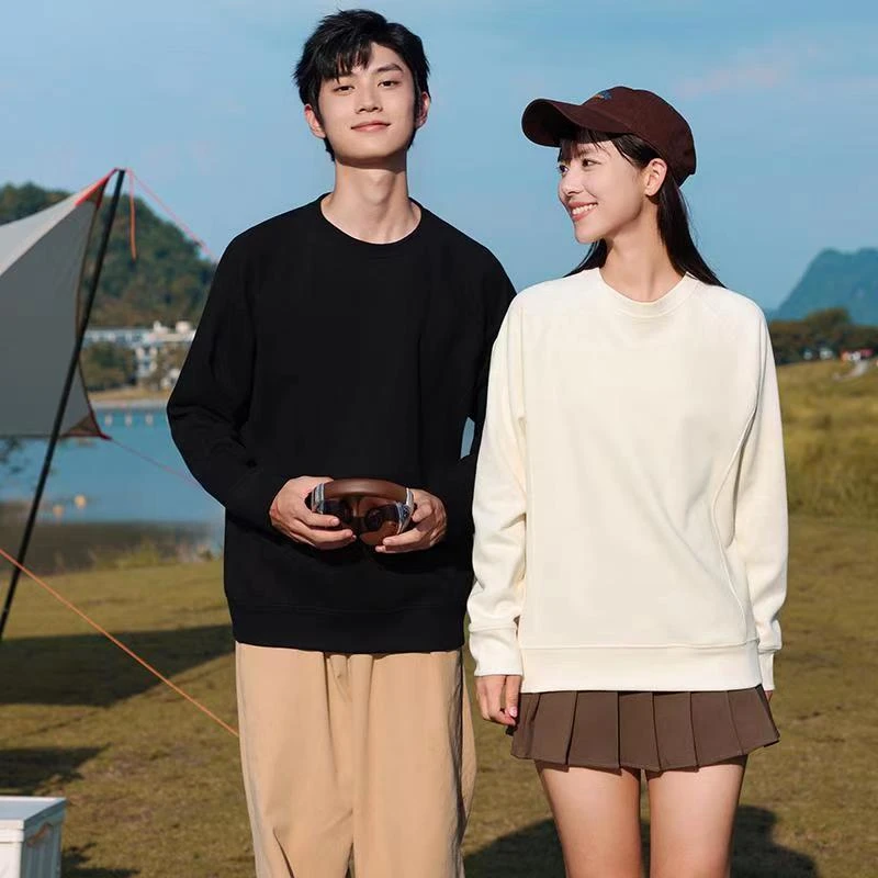 320g新氧棉圆领插肩袖套头春秋长袖卫衣休闲百搭情侣装