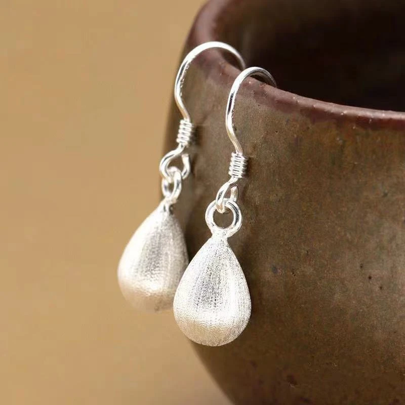 足银耳饰 990足银拉丝长款水滴耳环耳钩足银水滴长短款耳坠气质
