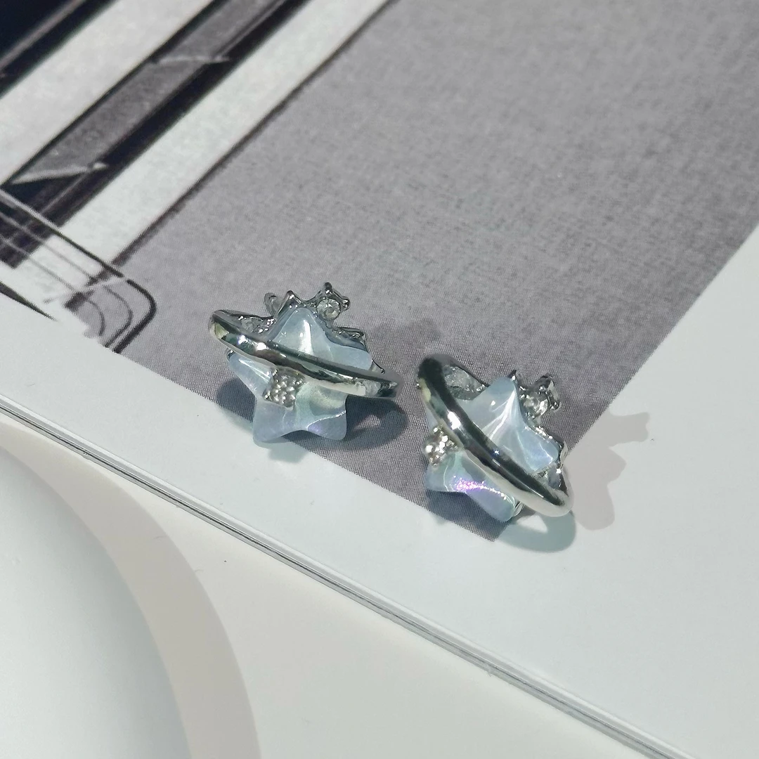 铜合金仿水晶耳饰 灼晔· 星辰 蓝色星空耳钉 高级感百搭甜美可爱