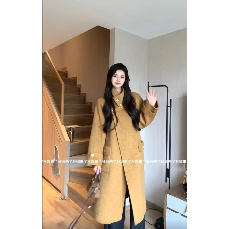 林娜推荐 冬季新款韩版Warm伴侣慵懒长款双面大衣