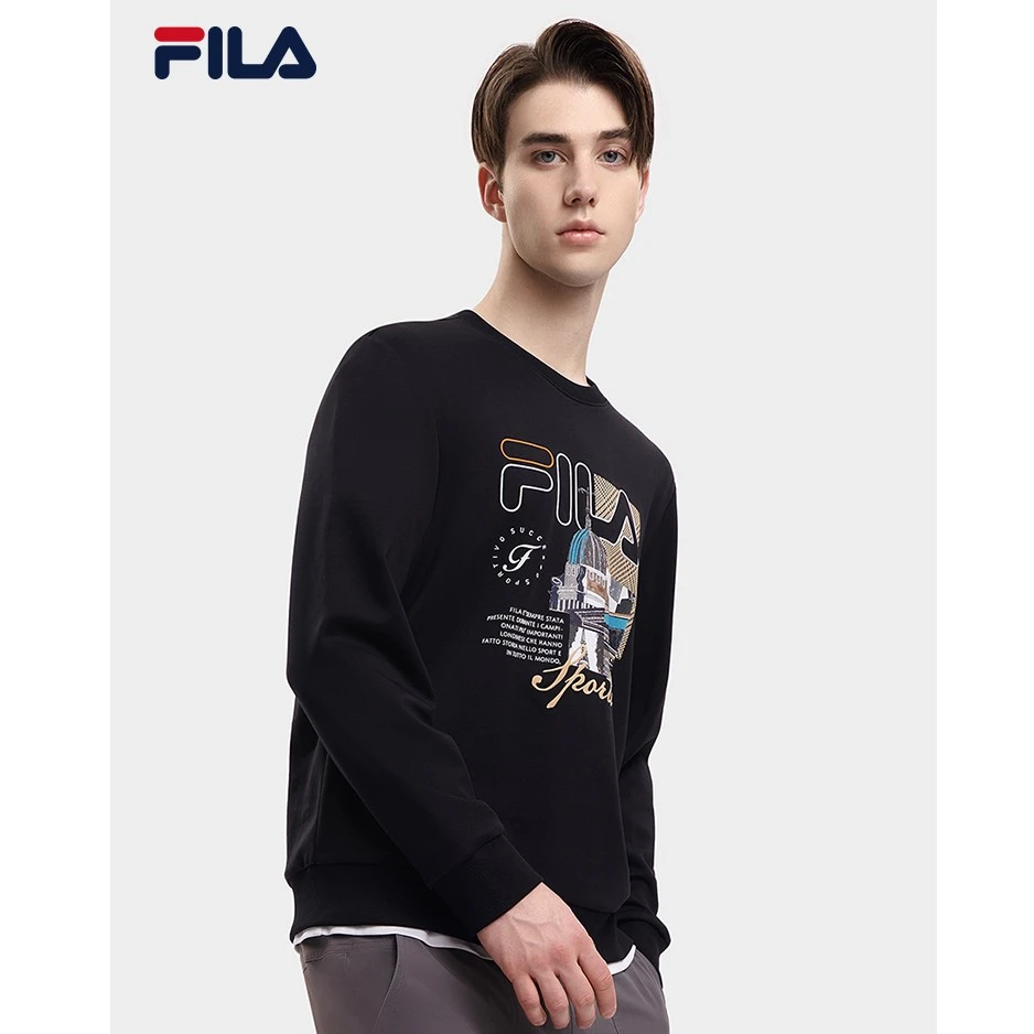 FILA斐乐男子针织套头衫2023秋季新基础印花长袖卫衣F11M338202F