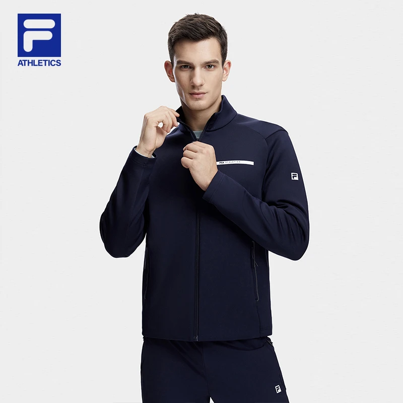 FILA 斐乐男士针织长袖外套2023冬新款基础立领健身运动上衣