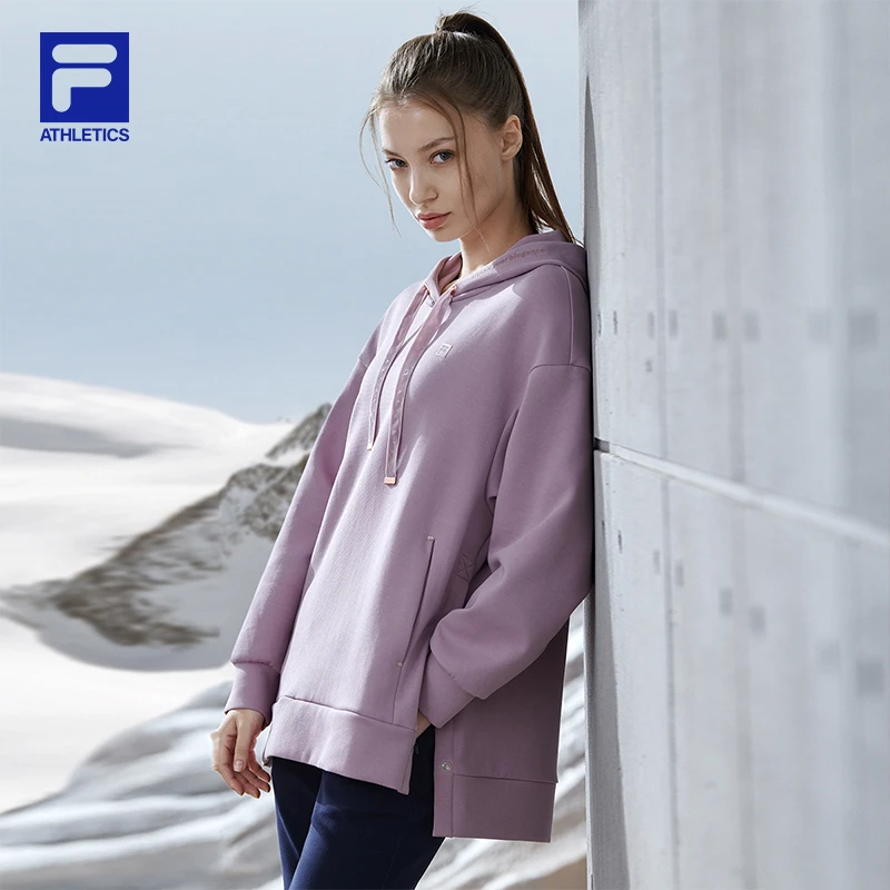 FILA秋冬女卫衣连帽宽松运动针织套头衫长袖上衣A51W411219