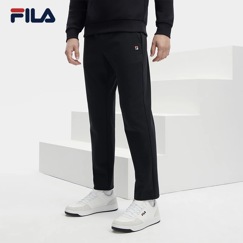 FILA斐乐男士加绒保暖直口裤秋冬舒适弹力拉链长裤时尚休闲裤