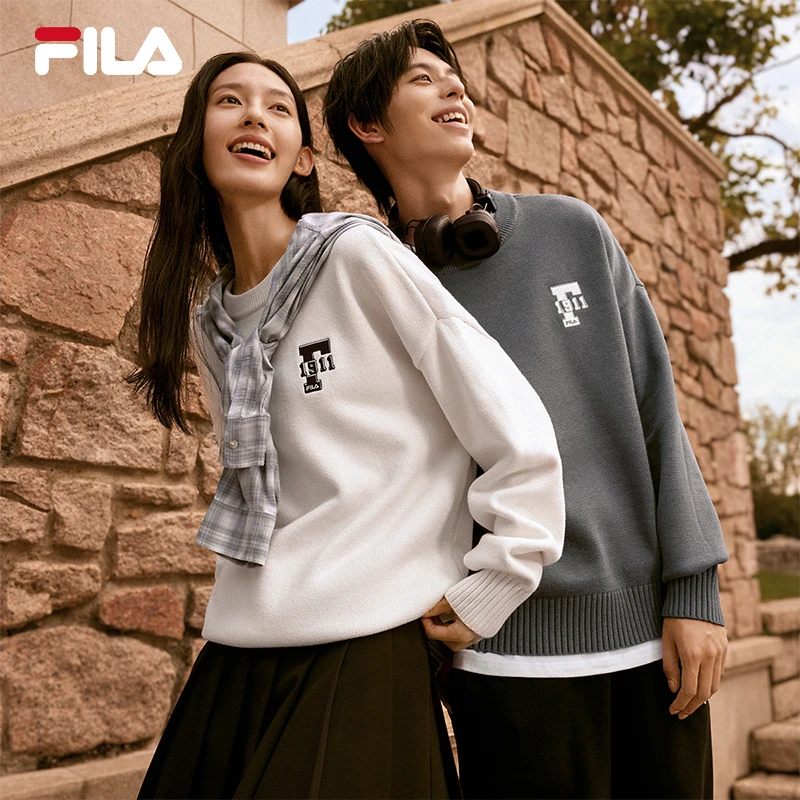 FILA 斐乐官方情侣编织衫2024冬季新款时尚简约休闲舒适套头毛衣