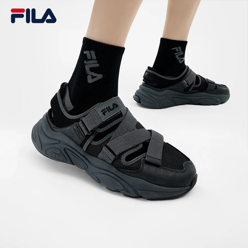 FILA 斐乐官方男鞋复古运动凉鞋2024夏季新款火星鞋休闲凉拖黑色