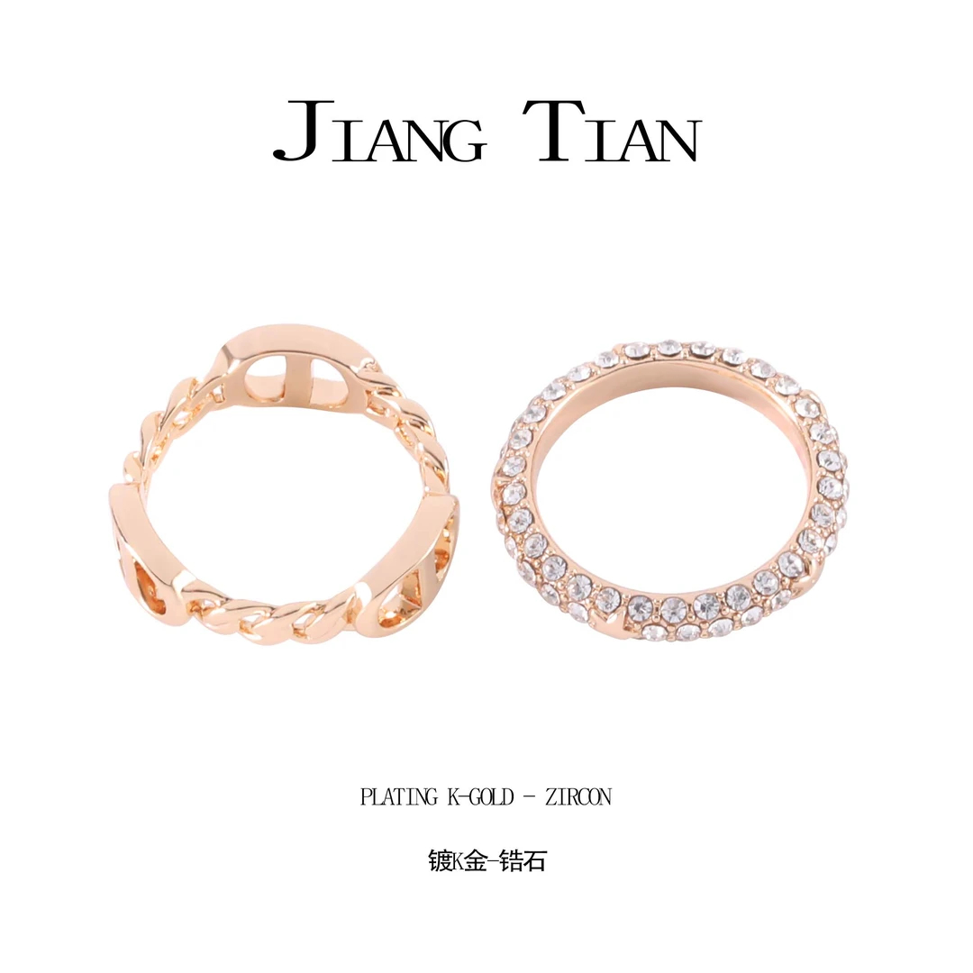 铜合金锆石戒指 CNC精工 猪鼻子两件套戒指  R097