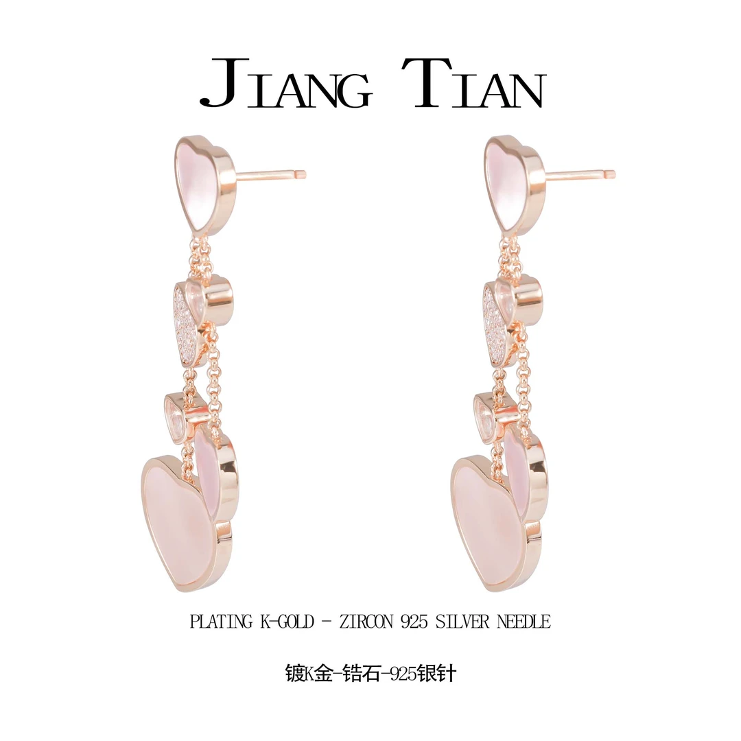 铜合金贝壳耳饰 CNC精工  锆石轻奢气质流苏爱心耳钉  E4142