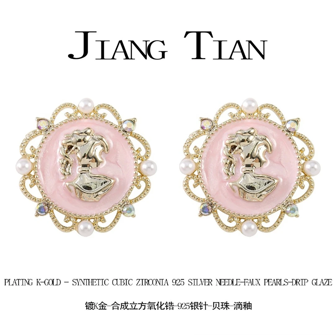 铜合金仿珍珠耳饰 锆石滴釉仙女头轻奢耳环 2166