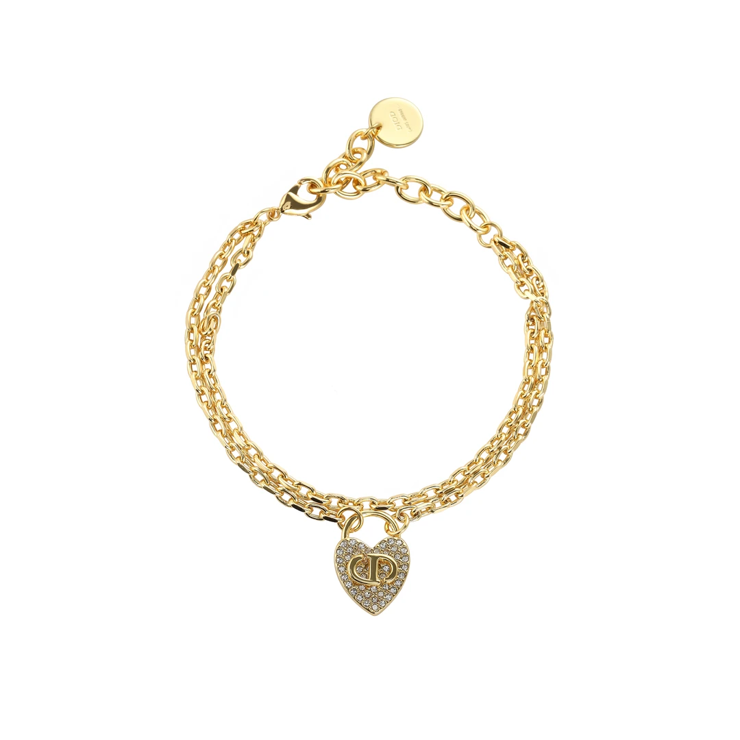 铜合金锆石手链 CD轻奢时尚百搭复古小众欧美金色素款手链  3844