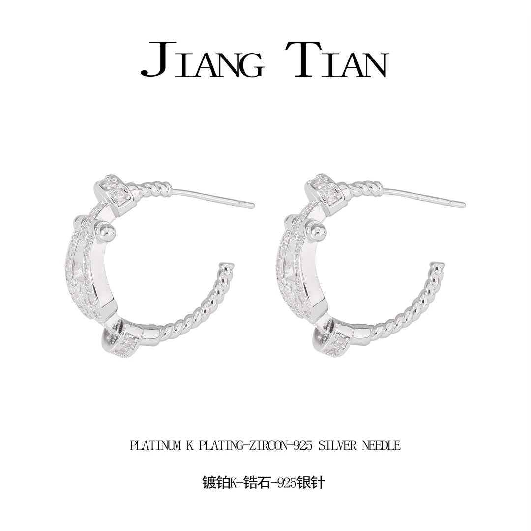 铜合金锆石耳饰 时尚百搭轻奢潮流耳圈钉  2996